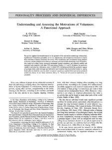 PERSONALITY PROCESSES AND INDIVIDUAL DIFFERENCES  Understanding and Assessing the Motivations of Volunteers: