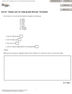 Congress for Kids: [Citizenship]: Harriet Tubman and the Underground Railroad: Worksheet