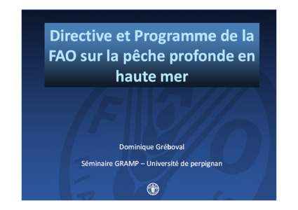 Directive et Programme de la FAO sur la pêche profonde en haute mer Dominique Gréboval Séminaire GRAMP – Université de perpignan