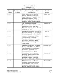 Docket No. A[removed]Subcategory II-A EPA Studies or Contractor Reports Document Number