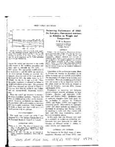 Swimming Performance of Adult Sea Lamprey, Petromyzon marinus, in Relation, to Veight and Temperature  F. W. H. BEAMISH