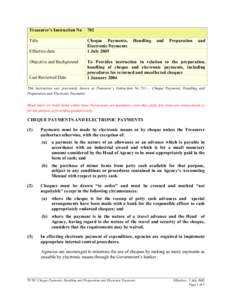 Treasurer's Instruction[removed]Cheque Payments, Handling and Preparation and Electronic Payments