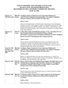 SAFETY REPORTS AND ADVERSE EVENTS FOR HUMAN GENE TRANSFER PROTOCOLS RECOMBINANT DNA ADVISORY COMMITTEE MEETING JUNE 14, 1999 February 11, [removed]An Efficacy Study of Adenoviral Vector Expressing Wildtype p53