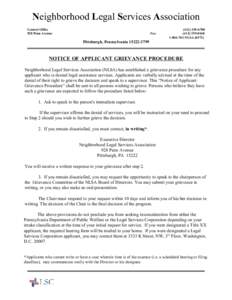 Neighborhood Legal Services Association Central Office 928 Penn Avenue Fax
