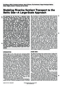 ˚ sa Danielsson, Miguel Rodriguez Medina, Carl-Magnus Mo¨rth, Christoph Humborg, Hanna Eriksson, A Stefan Lo¨fgren, Dennis P. Swaney and Lars Rahm Modeling Riverine Nutrient Transport to the Baltic Sea—A Large-Scale