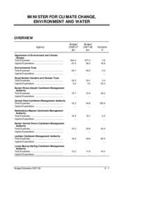 MINISTER FOR CLIMATE CHANGE, ENVIRONMENT AND WATER OVERVIEW Budget[removed]