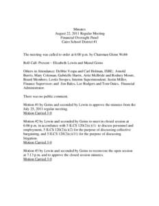 Minutes of the August 22, 2011 Financial Oversight Panel for Cairo School District #1