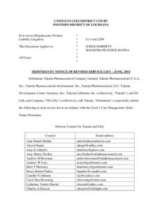 UNITED STATES DISTRICT COURT WESTERN DISTRICT OF LOUISIANA In re Actos (Pioglitazone) Product Liability Litigation This Document Applies to: