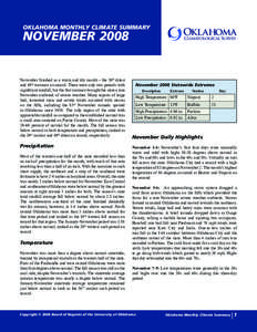 OKLAHOMA MONTHLY CLIMATE SUMMARY  Oklahoma Climatological Survey  NOVEMBER 2008