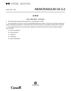 Ottawa, May 1, 2009  MEMORANDUM D4-3-2 In Brief DUTY-FREE SHOP – LICENSING