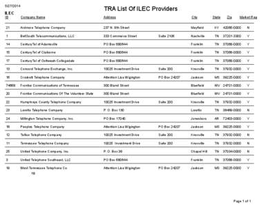 [removed]ILEC TRA List Of ILEC Providers