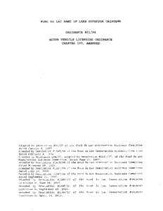 FOND DU LAC BAND OF LAKE SUPERIOR CHIPPEWA ORDINANCE #01/94 MOTOR VEHICLE LICENSING ORDINANCE CHAPTER 100, AMENDED  Adopted by Resolution #04/87 of the Fond du Lac Reservation Business Committee