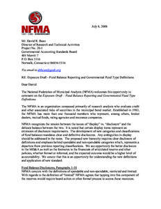 July 8, 2008  Mr. David R. Bean Director of Research and Technical Activities Project No[removed]Governmental Accounting Standards Board