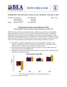 NEWS RELEASE EMBARGOED UNTIL RELEASE AT 8:30 A.M. EST, THURSDAY, JANUARY 23, 2014 Technical: Carol Moylan Erich Strassner Dave Wasshausen Media: