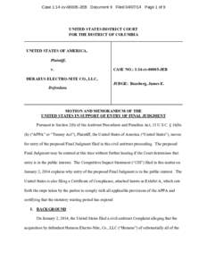 Motion and Memorandum of the United States in Support of Entry of Final Judgment: U.S. v. Heraeus Electo-Nite Co., LLC
