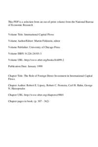 This PDF is a selection from an out-of-print volume from the National Bureau of Economic Research Volume Title: International Capital Flows Volume Author/Editor: Martin Feldstein, editor Volume Publisher: University of C