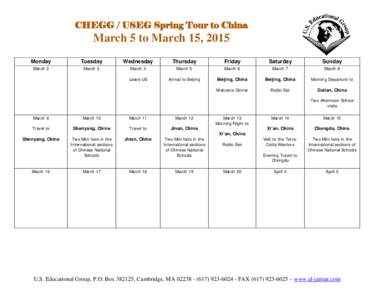 CHEGG / USEG Spring Tour to China  March 5 to March 15, 2015 Monday  Tuesday