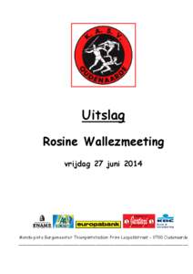 Uitslag Rosine Wallezmeeting vrijdag 27 juni 2014 Mondo-piste Burgemeester Thienpontstadion: Prins Leopoldstraat – 9700 Oudenaarde ________________________________________________________________