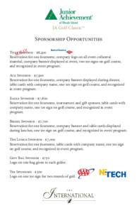 JA Golf ClassicTM  Sponsorship Opportunities TitleOSponsor LD! - $8,400 S