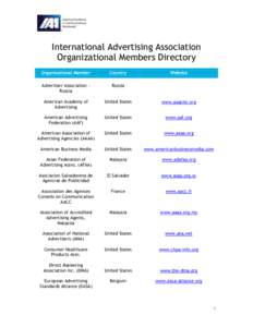 International Advertising Association Organizational Members Directory Organizational Member Country