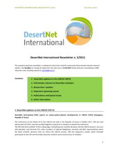 DESERTNET INTERNATIONAL NEWSLETTER[removed]December 2011 UROPEAN NETWORK FOR GLOBAL DESERTIFICATION RESEARCH www.european-desertnet.