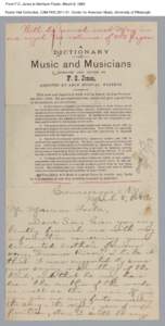 From F.O. Jones to Morrison Foster, March 8, 1883 Foster Hall Collection, CAM.FHC[removed], Center for American Music, University of Pittsburgh. From F.O. Jones to Morrison Foster, March 8, 1883 Foster Hall Collection, C