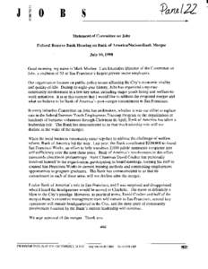 Statement of Committee  on Jobs Federal Reserve Bank Hearing on Bank of AmericaINationsBank
