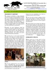 SAVE FOUNDATION of Australia (Inc.) ABN229 Oxford Street, Leederville, Western Australia, 6007  NEWSLETTER – May 2006