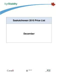 Saskatchewan 2010 Price List  December Saskatchewan