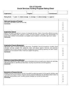 City of Columbia  Social Services Funding Proposal Rating Sheet Organization Rating Scale: