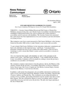 News Release Communiqué Ministry of the Attorney General  Ministère du