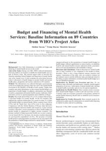 The Journal of Mental Health Policy and Economics J Ment Health Policy Econ 6, PERSPECTIVES  Budget and Financing of Mental Health