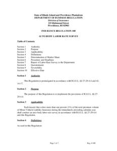 State of Rhode Island and Providence Plantations DEPARTMENT OF BUSINESS REGULATION Division of Insurance 233 Richmond Street Providence, RI[removed]INSURANCE REGULATION 108