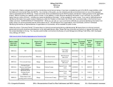 Billings Field Office NEPA Log FY[removed]