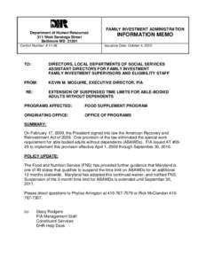 Department of Human Resources 311 West Saratoga Street Baltimore MD[removed]Control Number: # [removed]FAMILY INVESTMENT ADMINISTRATION