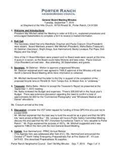 Second / Agenda / Minutes / Parliamentary procedure / Meetings / Porter Ranch /  Los Angeles