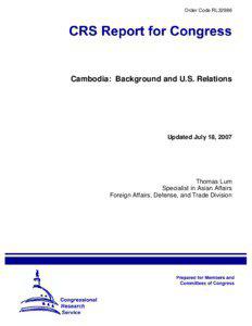 Cambodia:  Background and U.S. Relations