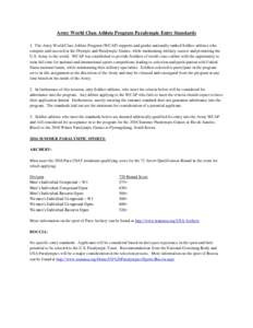 Army World Class Athlete Program Paralympic Entry Standards 1. The Army World Class Athlete Program (WCAP) supports and guides nationally ranked Soldier-athletes who compete and succeed in the Olympic and Paralympic Game