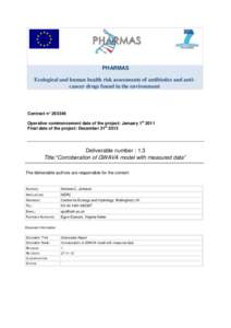 PHARMAS  Ecological and human health risk assessments of antibiotics and anticancer drugs found in the environment Contract n° Operative commencement date of the project: January 1st 2011