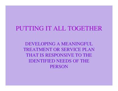 PUTTING IT ALL TOGETHER DEVELOPING A MEANINGFUL TREATMENT OR SERVICE PLAN THAT IS RESPONSIVE TO THE IDENTIFIED NEEDS OF THE PERSON