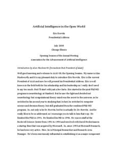 Artificial Intelligence in the Open World Eric Horvitz Presidential Address