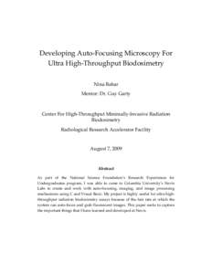 Developing Auto-Focusing Microscopy For Ultra High-Throughput Biodosimetry Nina Bahar Mentor: Dr. Guy Garty  Center For High-Throughput Minimally-Invasive Radiation