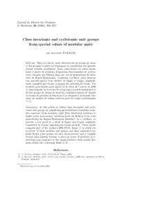 Journal de Th´eorie des Nombres de Bordeaux), 289–325 Class invariants and cyclotomic unit groups from special values of modular units par Amanda FOLSOM