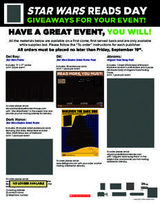 STAR WARS READS DAY ® GIVEAWAYS FOR YOUR EVENT!  HAVE A GREAT EVENT, YOU WILL!