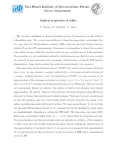 Max Planck Institute of Microstructure Physics Theory Department Optical properties of solids S. Sharma, K. Dewhurst, A. Sanna