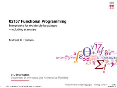 Functional programming / Data types / Control flow / Eval / Interpreter / Syntax / Abstract syntax / Const / Higher-order function / Monad / Programming language