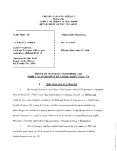 Notice of Intention to Prohibit and Notice of Assessment of a Civil Money Penalty, Lawrence Dodge, American Sterling Bank, 15909, June 25, 2010, AP-10-03