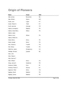 Origin of Pioneers Name Origin  StOr
