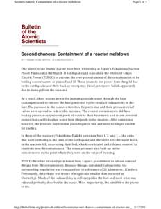 Nuclear safety / Containment building / Nuclear meltdown / Boiling water reactor / Nuclear reactor / Spent fuel pool / Three Mile Island Nuclear Generating Station / Boiling water reactor safety systems / Fukushima Daiichi nuclear disaster / Nuclear technology / Energy / Nuclear physics