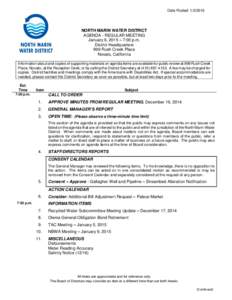 Date Posted: NORTH MARIN WATER DISTRICT AGENDA - REGULAR MEETING January 6, 2015 – 7:00 p.m. District Headquarters